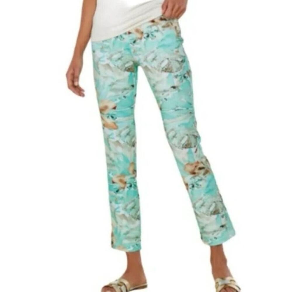 Soft Surroundings Paloma Palm Ponte Pants Tropical Seafoam Green NWOT Size M